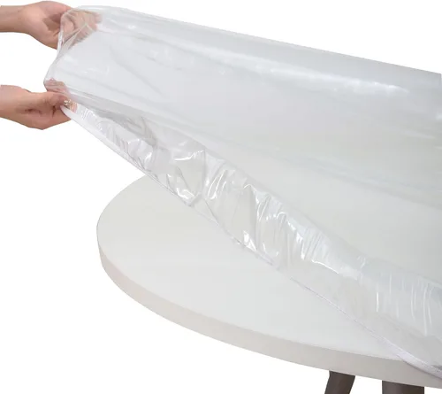 Vista 3 de Walrus Mantel redondo de vinilo transparente ajustado impermeable de alta resistencia con borde elástico, protector de mesa de plástico con diseño