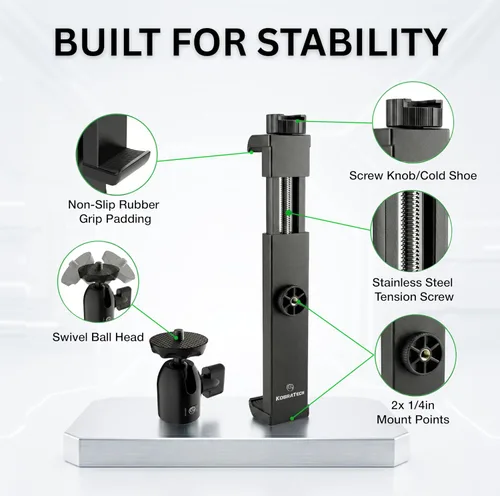 Vista 3 de KobraTech TabMount 360 - Soporte para trípode para iPad Incluye cabeza de bola giratoria y soporte Bluetooth remoto para iPad para trípode