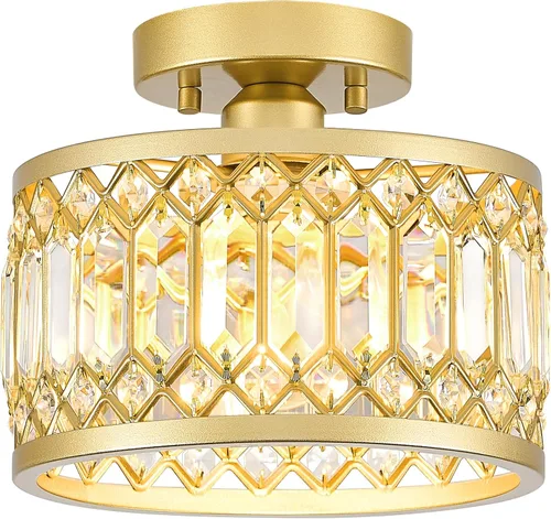 Vista 12 de YURNYQ - Lámpara de techo de cristal cromado, 1 luz, 9.05 pulgadas Modern Semi Flush Mount Ceiling Light, Hallway Lighting Fixtures Ceiling Lamp