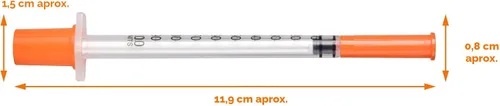 Vista 5 de Jeringas U-100, 31G 5/16" (8mm) 0.0 fl oz/cc jeringa desechable, embalaje individual, paquete de 30