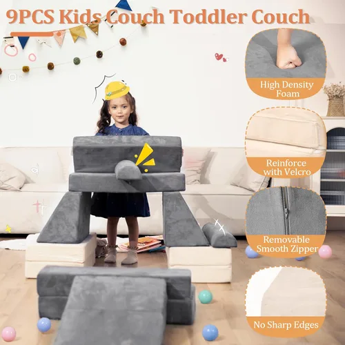 Vista 4 de Sofá para niños pequeños, sofá para bebés, sofá modular de juegos para niños, sofá de escalada de espuma convertible para niños pequeños, bloques