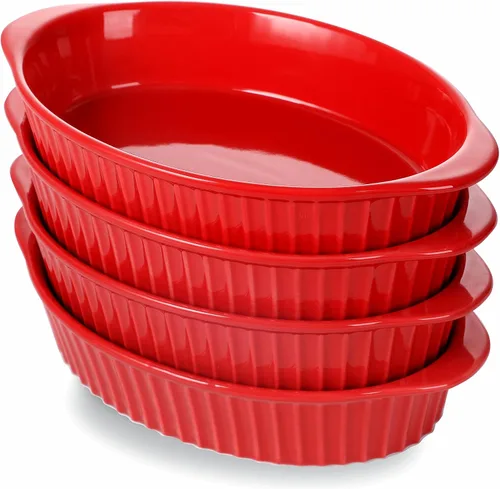 Vista 10 de LEETOYI Juego de 4 moldes ovalados de porcelana para gratinar, para 1 o 2 personas, utensilios para hornear con doble asa para cocina y hogar