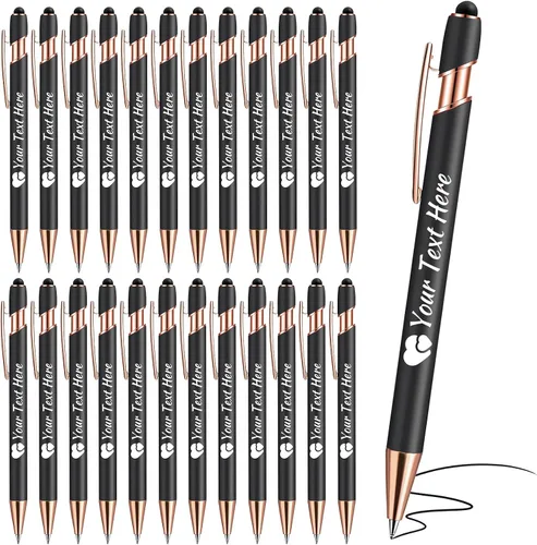 Vista 21 de Bolígrafos personalizados con lápiz capacitivo, bolígrafos con nombre impresos personalizados con tinta negra, impresos con tu logotipo o mensaje