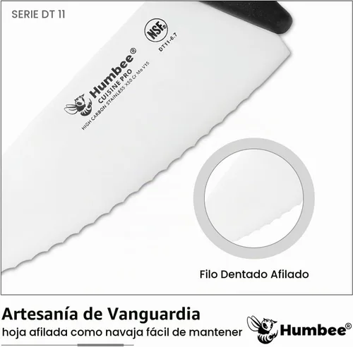 Vista 2 de Cuchillo de chef profesional con mango ergonómico – Cuchillo de cocina de acero inoxidable certificado NSF, dientes de onda dentada, hoja duradera