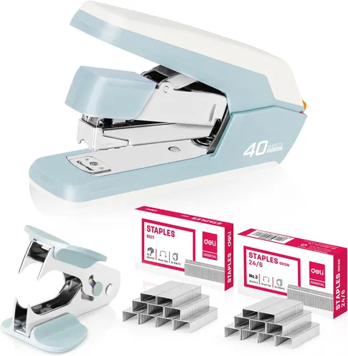 Vista 16 de Deli Engrapadora, grapadoras sin esfuerzo para escritorio, grapadoras resistentes, color negro 40 Sheet Capacity,One Touch , No Effort, Easy to