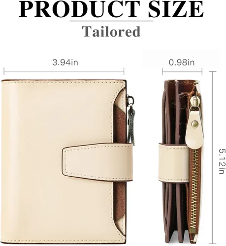 Vista 2 de FALAN MULE Cartera pequeña para mujer, de cuero, plegable, compacta, con bloqueo RFID, pequeña cartera para mujer