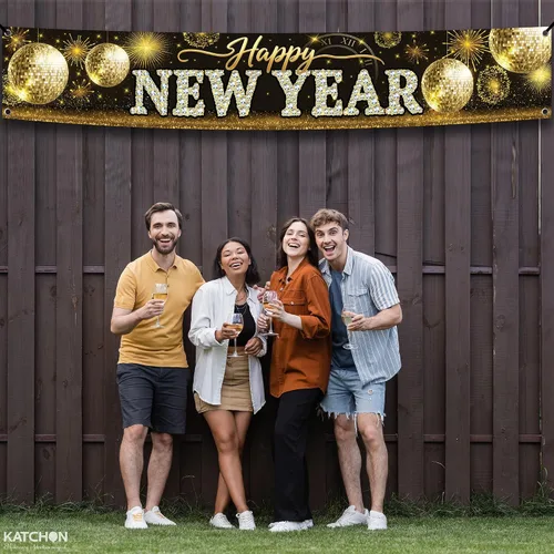 Vista 6 de KatchOn, Cartel de feliz año nuevo para patio 2026 – Extra grande de 120 x 20 pulgadas, letrero de feliz año nuevo para decoraciones de Año Nuevo