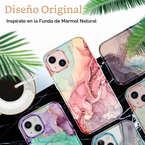 Vista 7 de CASEFIV Compatible con funda para iPhone 13, patrón de mármol 3 en 1, resistente a golpes y caídas, cuerpo completo, policarbonato duro y silicona