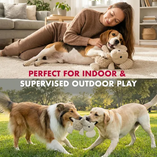 Vista 5 de Petlou - Juguetes de felpa natural y duraderos para perros con papel chirriante y arrugado en varios tamaños (elefante natural, M, 10 pulgadas)
