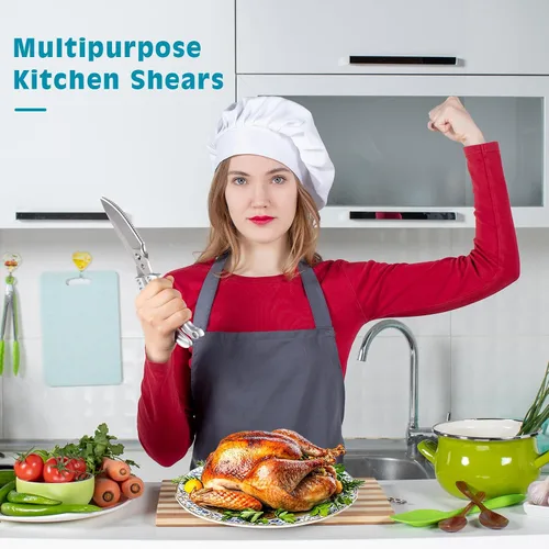 Vista 5 de Tijeras de cocina resistentes – Tijeras de cocina multiusos de acero inoxidable para Acción de Gracias, pollo, hueso, carne, pavo, pescado, tijeras