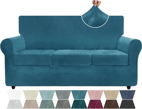 Vista 32 de ZNSAYOTX Fundas elásticas para silla de terciopelo de lujo con brazo, 2 piezas, para sala de estar, funda gruesa y suave, antideslizante, protector