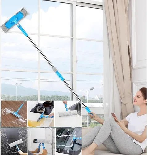Vista 6 de Limpiador de ventanas, 2 en 1, herramienta de limpieza de ventanas, kit de equipo telescópico de lavado de ventanas con cabezal flexible y 2