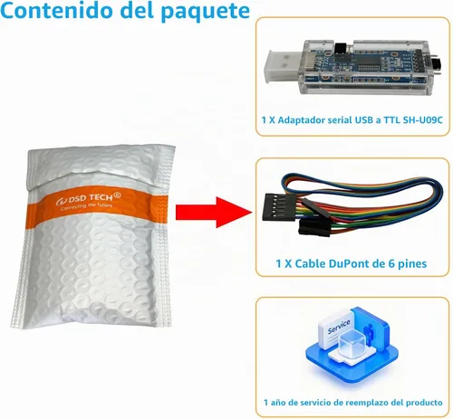 Vista 6 de DSD TECH SH-U09C Adaptador serie USB a TTL con chip FTDI FT232RL compatible con Windows 11, 10, 7 y Mac