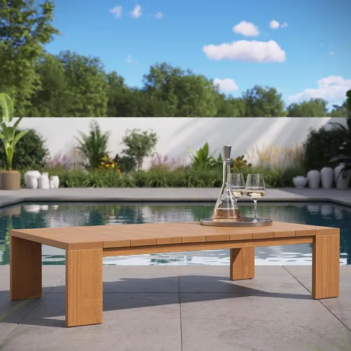 Vista 2 de Modway Tahoe - Mesa de centro rectangular de madera de acacia para exteriores en color natural, ideal como mesa de centro de jardín o mesa de porche