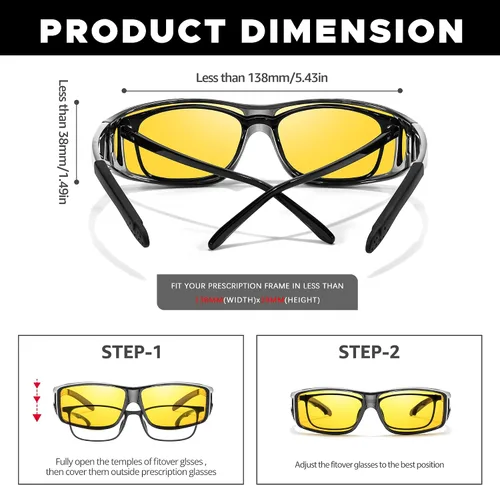 Vista 5 de LVIOE Wrap Around Night-Vision Glasses, Fit Over Prescription Glasses with Polarized Yellow Lens Night-Driving Glasses