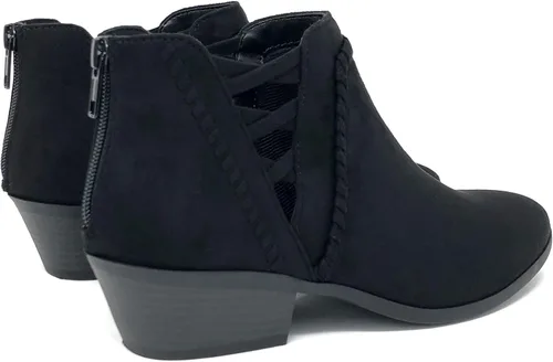 Vista 4 de Soda Sincere - Botines de tacón bajo para mujer con correas elásticas cruzadas