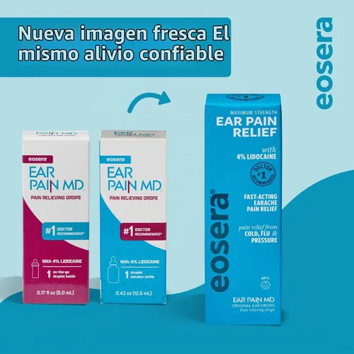 Vista 6 de eosera Gotas MD para el dolor de oído, 0.2 fl oz, fuerza máxima, 4% de lidocaína, alivio del dolor de oído - A partir de 2 años
