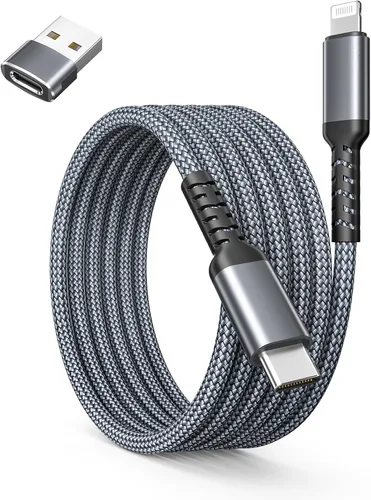 Vista 9 de Basesailor - Cable cargador corto de 1 pie para iPhone 14 13, cable USB C a Lightning con adaptador USB A, cable de carga rápida para Apple iPhone