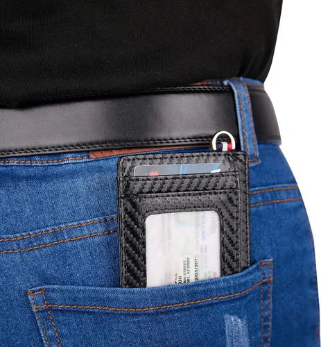 Vista 3 de Billetera delgada minimalista con bolsillo frontal, bloqueo RFID de viaje, billetera delgada de cuero, tarjetero para tarjetas de crédito