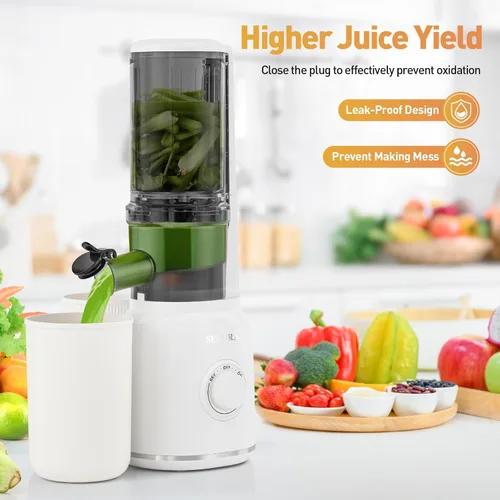 Vista 7 de Secura Exprimidor de prensa en frío con punta de acero inoxidable en espiral y filtro sin malla, exprimidor lento con motor silencioso y función