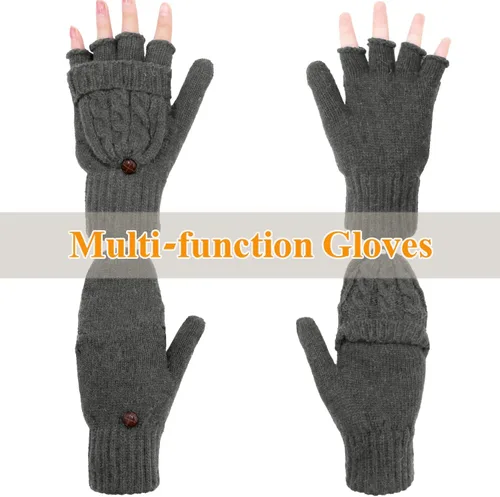 Vista 27 de Beurlike Guantes de invierno para mujer, de lana cálida, a prueba de viento, convertibles, sin dedos