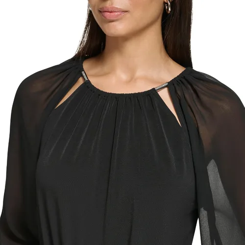 Vista 4 de Calvin Klein Blusa de manga larga de punto para mujer, Negro