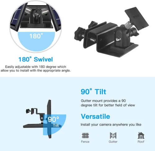 Vista 2 de Soporte de canalón para panel solar de anillo, soporte de panel solar OkeMeeo compatible con panel solar Arlo, Eufy, Reolink para una máxima negro