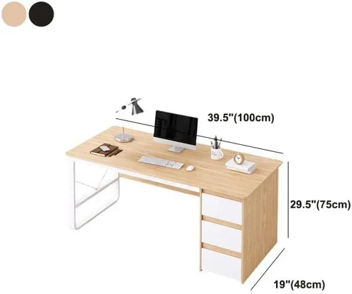 Vista 3 de Escritorio rectangular de oficina con 3 cajones, mesa de estudio, escritorio para estudiantes, escritorio para escribir, laptop, oficina en casa