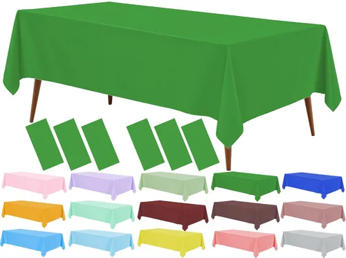 Vista 10 de Mantel de plástico rosa claro (paquete de 2), funda de mesa de comedor de 54 x 108 pulgadas para mesa rectangular, manteles desechables
