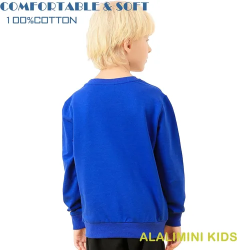 Vista 5 de ALALIMINI Sudaderas para niños y niñas, cuello redondo, de algodón, de manga larga