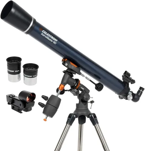 Vista 2 de Celestron - Telescopio refractor AstroMaster 90EQ - Telescopio refractor para principiantes - Óptica de vidrio totalmente recubierta - Trípode