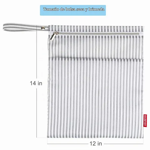 Vista 3 de 2 bolsas húmedas y secas para pañales de tela para bebé, impermeables, lavables, reutilizables, con dos bolsillos con cremallera para ropa sucia