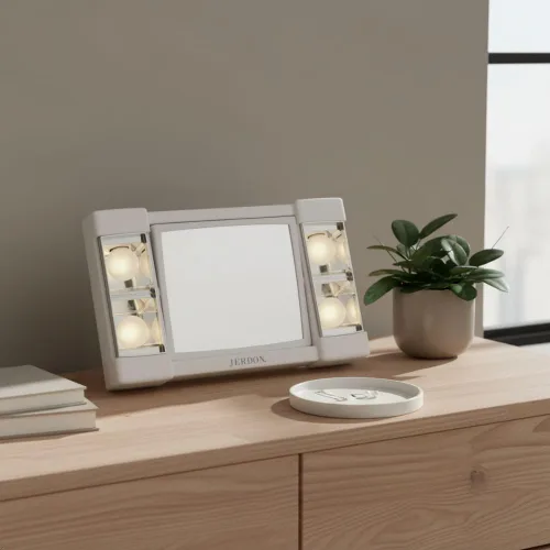 Vista 6 de JERDON Espejo de maquillaje de dos caras con luces, espejo de tocador con aumento 3X e iluminación sin deslumbramiento, base blanca, modelo J1010