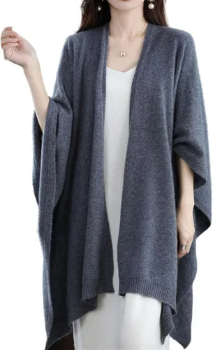 Vista 10 de Chal tipo poncho para mujer, cárdigan talla grande 100% lana merino, capa de otoño e invierno, suéter abierto