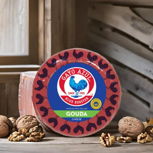 Vista 6 de Gayo Azul Rueda de queso Gouda suave – cera roja, 9-10 libras (aproximadamente)