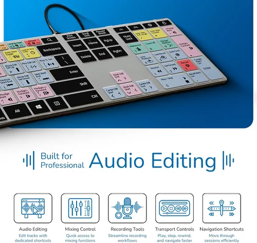 Vista 3 de KB Covers Pro Tools Teclado retroiluminado de aluminio de acceso directo para PC con Windows, más de 150 teclas de edición de audio codificadas por
