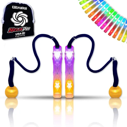 Vista 11 de ultrapoi Helix Poi Set Poi LED para Raves y conciertos LED Glow Enfermos Glow sticks with soft silicone handles, adjustable leashes, 70+
