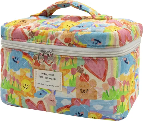 Vista 43 de Gosect Bolsa de maquillaje grande, bonita bolsa de cosméticos para mujeres y niñas, bolsa de aseo estética de coqueta floral, bolsa organizadora