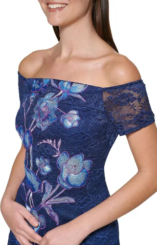 Vista 4 de GUESS Minivestido de malla adornado con estampado y hombros descubiertos para mujer