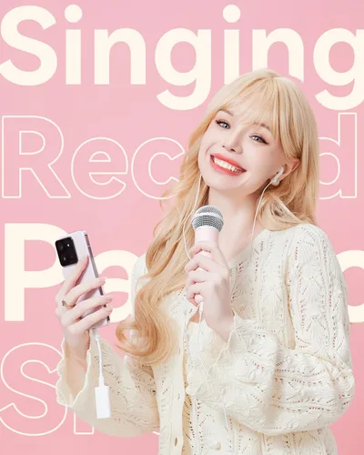 Vista 5 de Micrófono de canto con auriculares, ideal para grabación vocal, podcasting, transmisión en vivo, juegos, compatible con Smule & Starmaker y Rosa