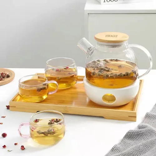 Vista 5 de Tetera de vidrio con infusor para té suelto y té floreciente, tetera de vidrio resistente al calor y hervidor para estufa, perfecta tetera, 33.8 fl