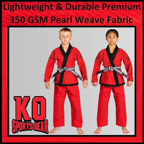 Vista 2 de Conjunto de uniforme para niños, BJJ Jiu Jitsu Gi, kimono y pantalones, preencogido