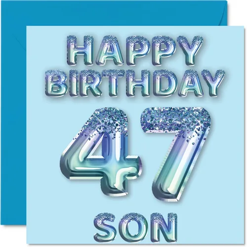 Vista 269 de Stuff4 Tarjeta de primer cumpleaños para niños, globo de fiesta con purpurina azul, tarjetas de feliz cumpleaños para niño de 1 año, nieto, hijo, 57