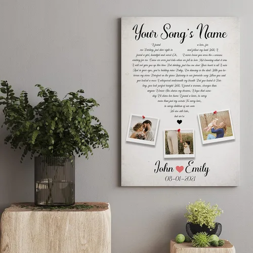 Vista 2 de Letras de canciones personalizadas para pared, lienzo impreso con tu foto, texto, poema, letra. Personaliza el retrato, para esposa, novia, día de 3