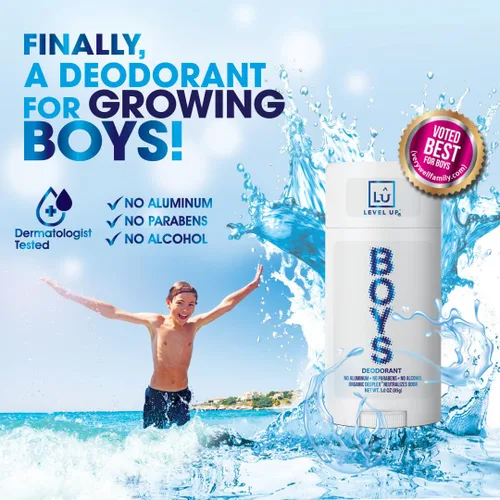 Vista 3 de Level Up Desodorante para niños: sin aluminio, sin alcohol, sin parabenos, protección contra olores las 24 horas, aroma fresco y limpio, para niños