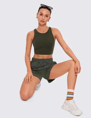Vista 3 de CRZ YOGA Butterluxe - Brasier deportivo de cuello alto y espalda cruzada para mujer, camiseta corta acolchada para entrenamiento con brasier