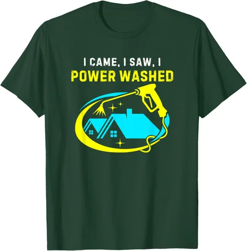 Vista 23 de Camiseta con texto en inglés "I Came, I Saw, I Power Washed Funny Power Washing", Negro