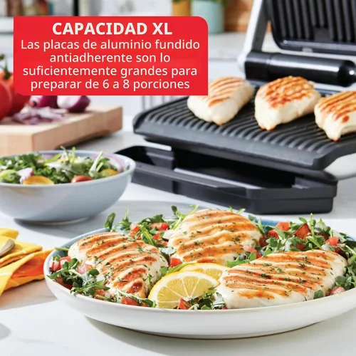 Vista 3 de T-Fal OptiGrill - Parrilla eléctrica XL de acero inoxidable, 6 porciones, 9 modos de cocción automáticos inteligentes, prensa Panini, 1800 vatios