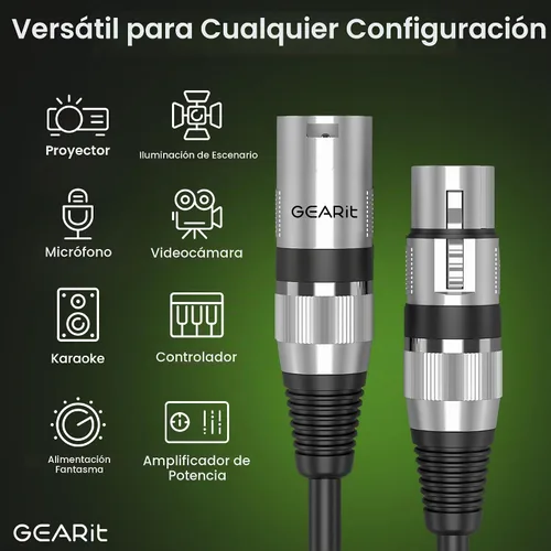 Vista 3 de GEARit Cables DMX de 25 pies, paquete de 2 pines macho a hembra para DJs y Negro