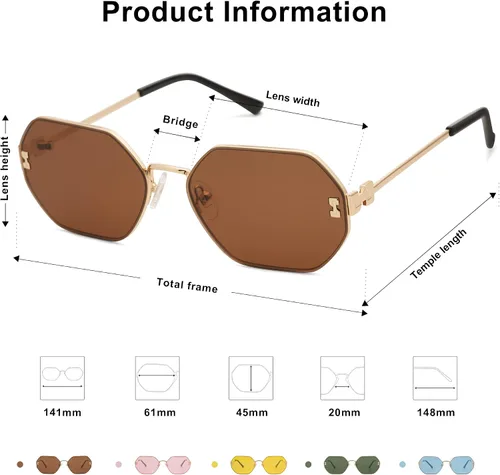 Vista 4 de SOJOS Gafas de sol hexagonales retro para mujer, gafas de sol de polígono de moda, protección UV400, SJ1190